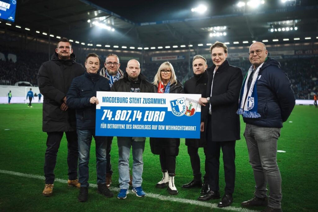 Bau.Kunst.Kolditz bei der Spendenscheckübergabe vom 1.FC Magdeburg an die Oberbürgermeisterin für die Opfer des Weihnachtsmarktanschlags 2024